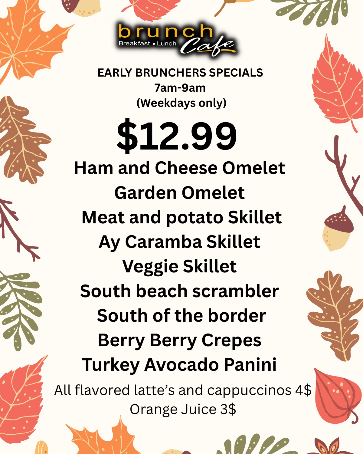 brunch cafe September Specials