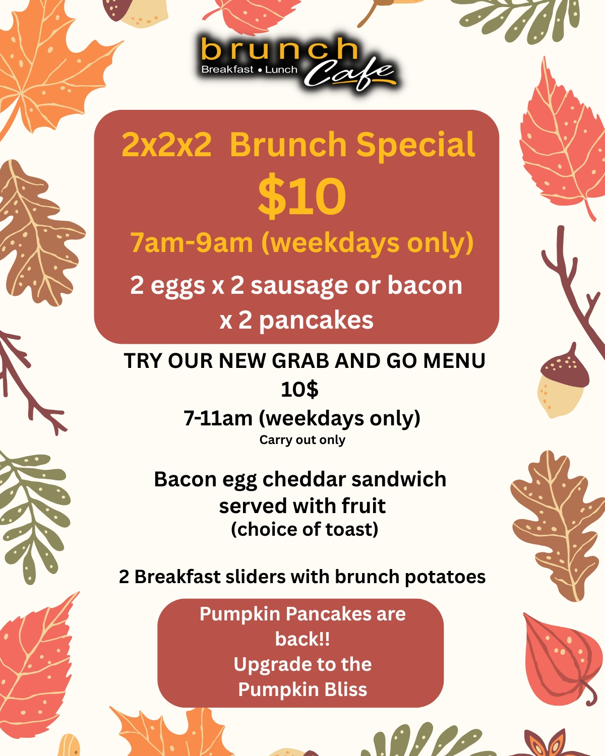 brunch cafe September Specials