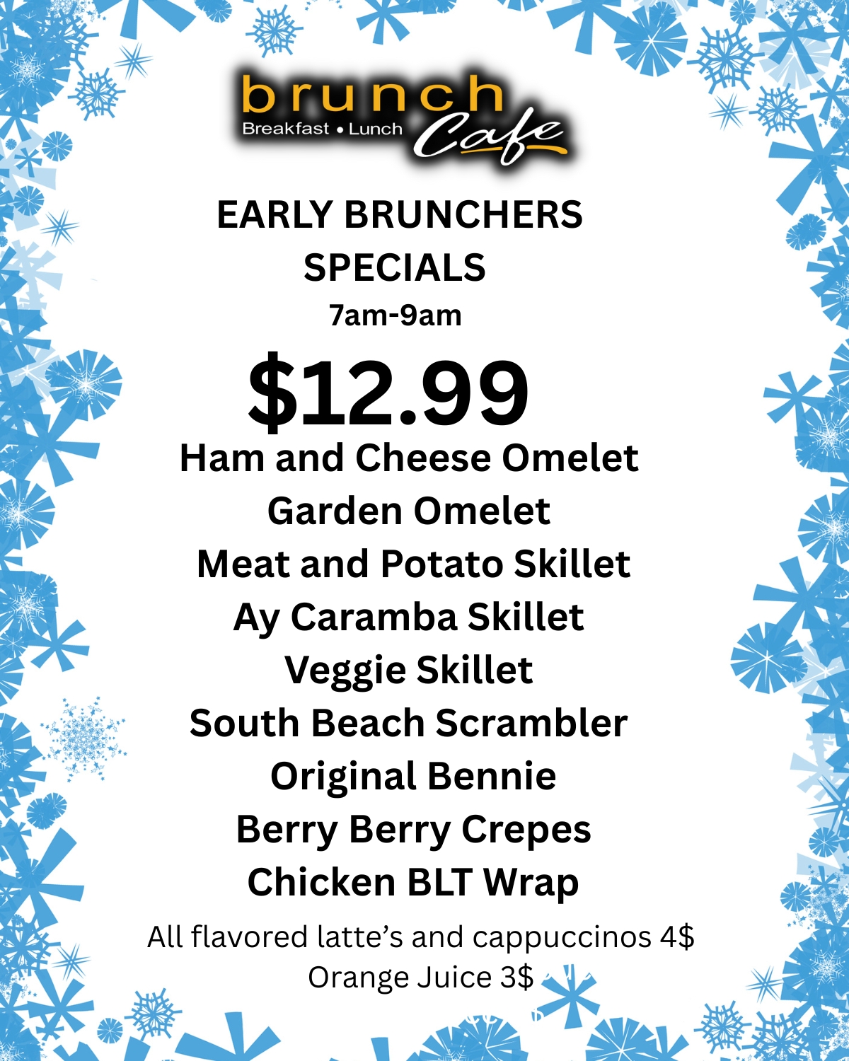 brunch cafe September Specials