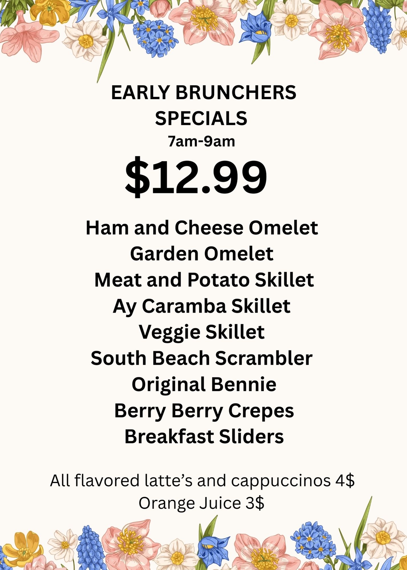 Spring Specials-Brunch Cafe Spring Specials-Brunch Cafe